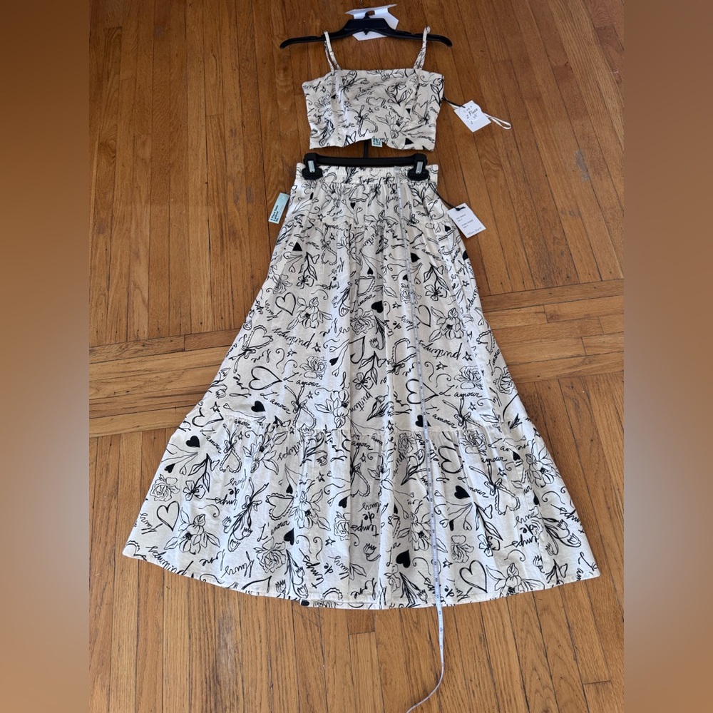Japna Cream Floral Print Two-Piece Dress Set